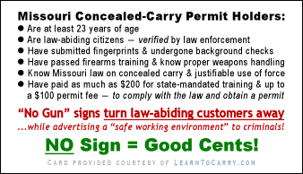 Message on 'No Guns' card.